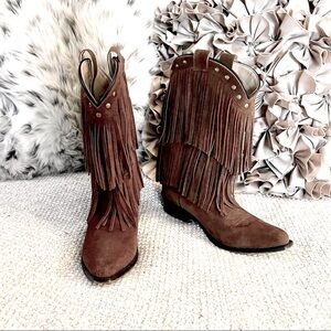 Smoky Mountain Wisteria Suede Studded Chestnut Brown Western Cowboy Fringe Boots